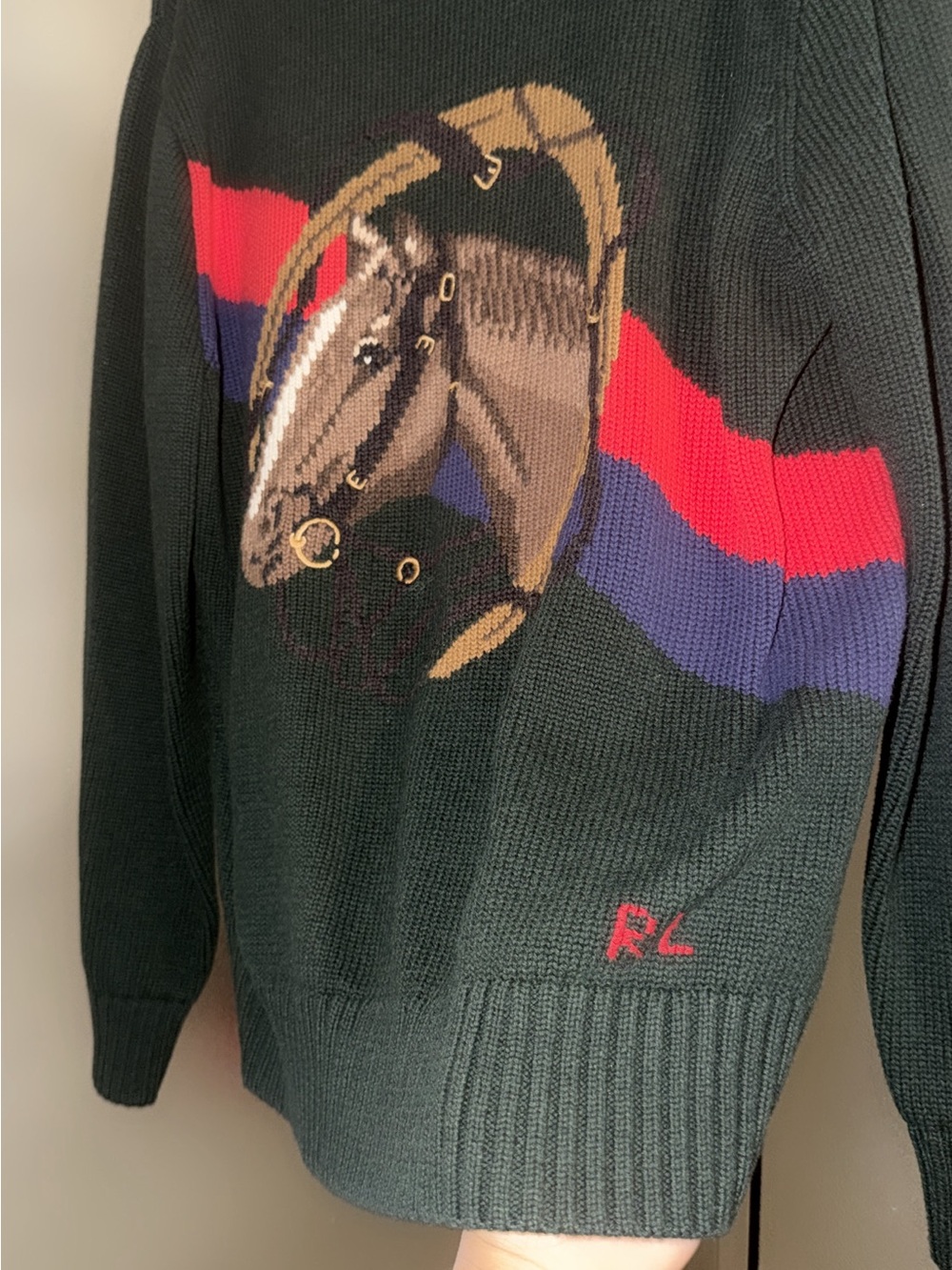 Polo by Ralph Lauren Dark Green Turtleneck Sweater with Horse Motif - Picture 3 of 4